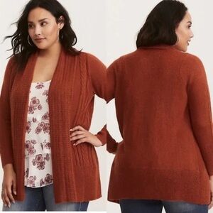 TORRID Soooo Soft! Cable Knit Open Cardigan Rust Sweater 3X